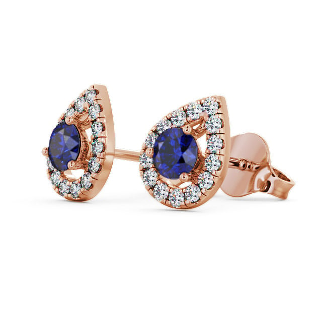 Halo Blue Sapphire and Diamond 0.96ct Earrings 9K Rose Gold - Voleta GEMERG4_RG_BS_SIDE