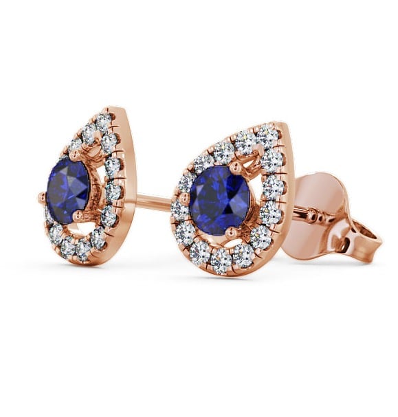 Halo Blue Sapphire and Diamond 0.96ct Earrings 9K Rose Gold - Voleta GEMERG4_RG_BS_THUMB1
