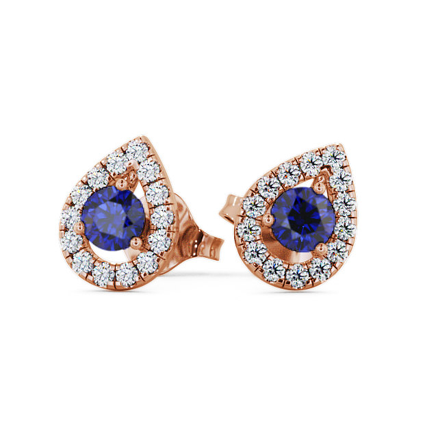 Halo Blue Sapphire and Diamond 0.96ct Earrings 9K Rose Gold - Voleta GEMERG4_RG_BS_UP