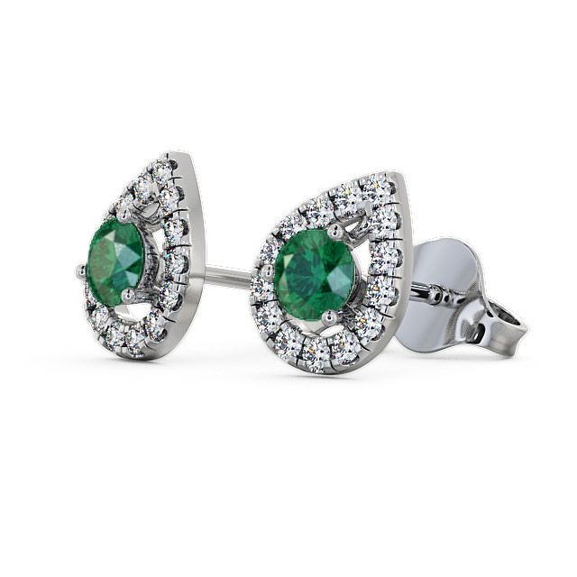 Halo Emerald and Diamond 0.82ct Earrings 9K White Gold - Voleta GEMERG4_WG_EM_SIDE