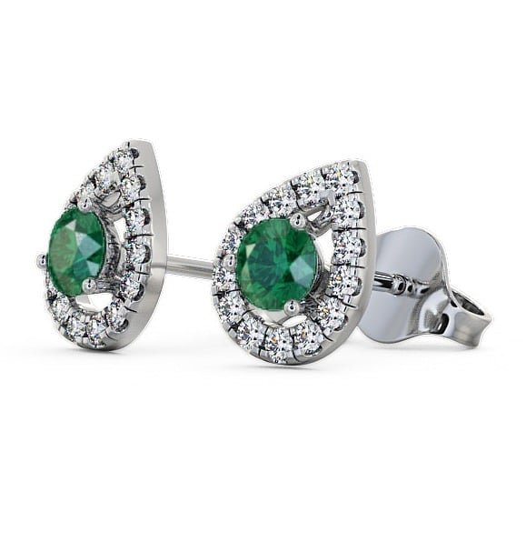 Halo Emerald and Diamond 0.82ct Earrings 9K White Gold - Voleta GEMERG4_WG_EM_THUMB1