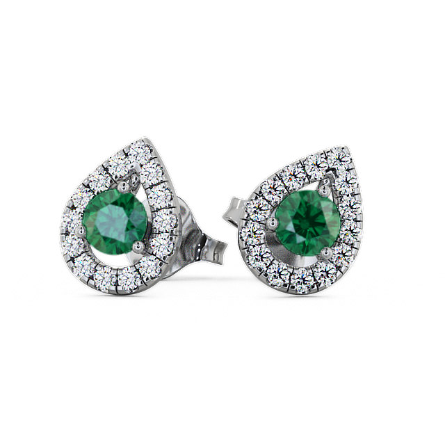 Halo Emerald and Diamond 0.82ct Earrings 9K White Gold - Voleta GEMERG4_WG_EM_UP