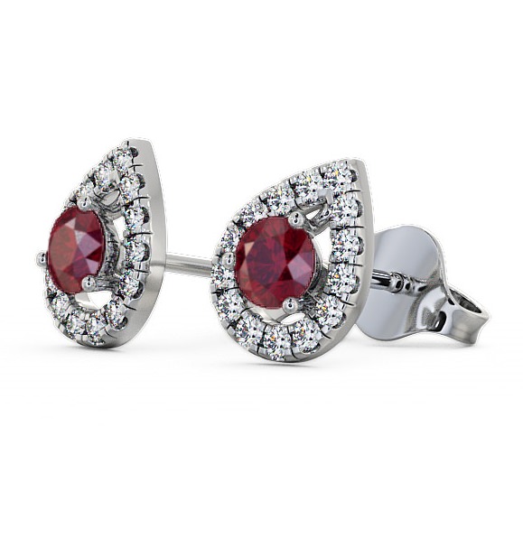 Halo Ruby and Diamond 0.96ct Earrings 9K White Gold - Voleta GEMERG4_WG_RU_THUMB1