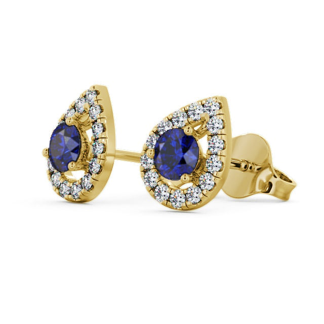 Halo Blue Sapphire and Diamond 0.96ct Earrings 9K Yellow Gold - Voleta GEMERG4_YG_BS_SIDE