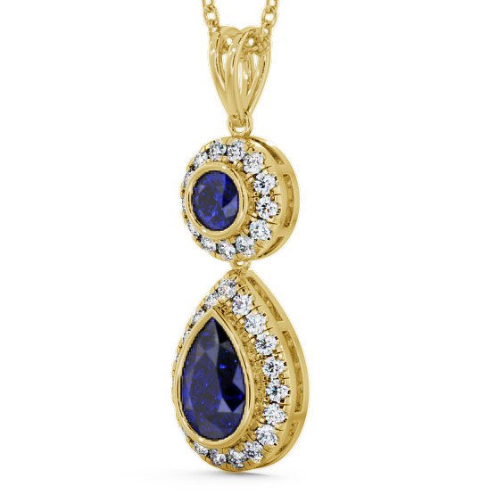 Drop Style Blue Sapphire and Diamond 1.82ct Pendant 9K Yellow Gold - Seren GEMPNT4_YG_BS_THUMB1