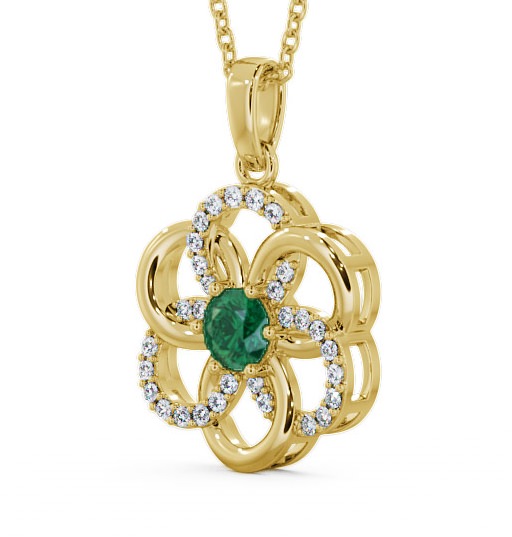 Floral Design Emerald and Diamond 0.74ct Pendant 18K Yellow Gold - Coppice GEMPNT60_YG_EM_THUMB1