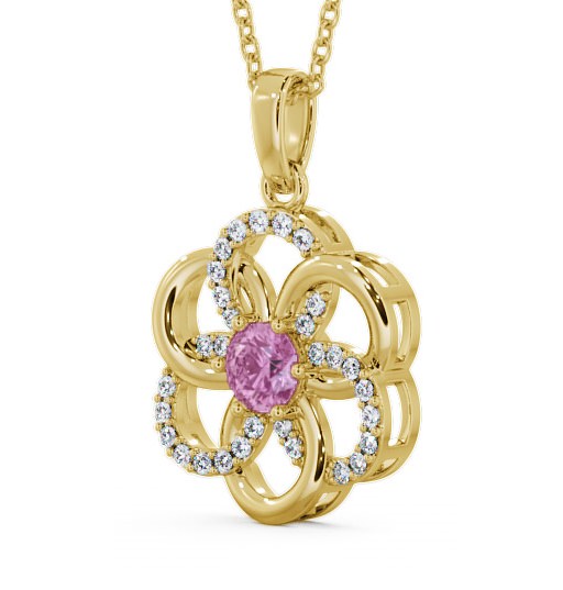 Floral Design Pink Sapphire and Diamond 0.91ct Pendant 18K Yellow Gold - Coppice GEMPNT60_YG_PS_THUMB1