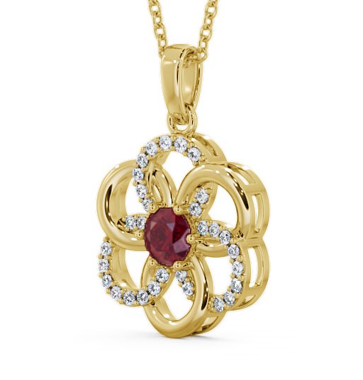 Floral Design Ruby and Diamond 0.91ct Pendant 18K Yellow Gold - Coppice GEMPNT60_YG_RU_THUMB1