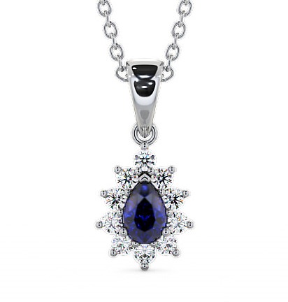  Cluster Blue Sapphire and Diamond 0.85ct Pendant 18K White Gold - Acerra GEMPNT6_WG_BS_THUMB2 
