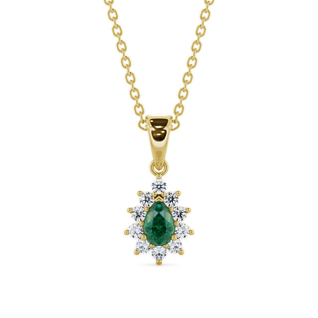 Cluster Emerald and Diamond 0.80ct Pendant 9K Yellow Gold - Acerra GEMPNT6_YG_EM_THUMB2