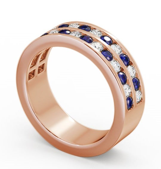 Double Row Half Eternity Blue Sapphire and Diamond 1.20ct Ring 9K Rose Gold - Chelford HE11GEM_RG_BS_THUMB1
