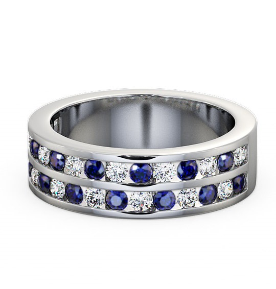  Double Row Half Eternity Blue Sapphire and Diamond 1.20ct Ring 18K White Gold - Chelford HE11GEM_WG_BS_THUMB2 