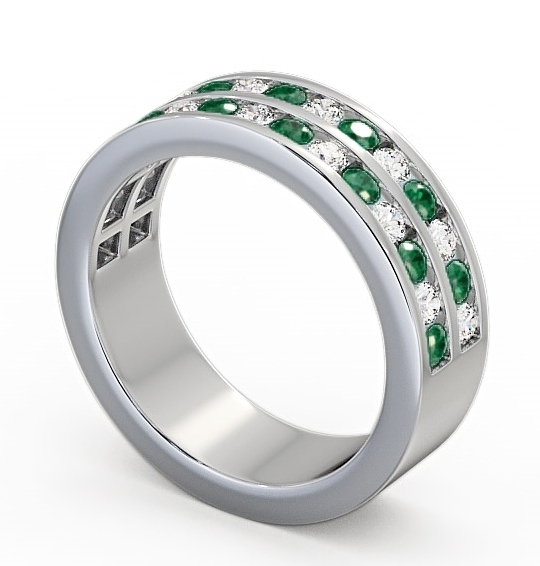  Double Row Half Eternity Emerald and Diamond 1.05ct Ring 9K White Gold - Chelford HE11GEM_WG_EM_THUMB1 