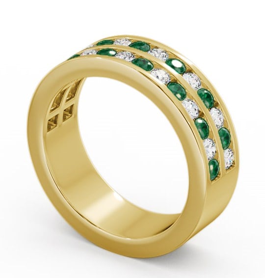 Double Row Half Eternity Emerald and Diamond 1.05ct Ring 18K Yellow Gold - Chelford HE11GEM_YG_EM_THUMB1