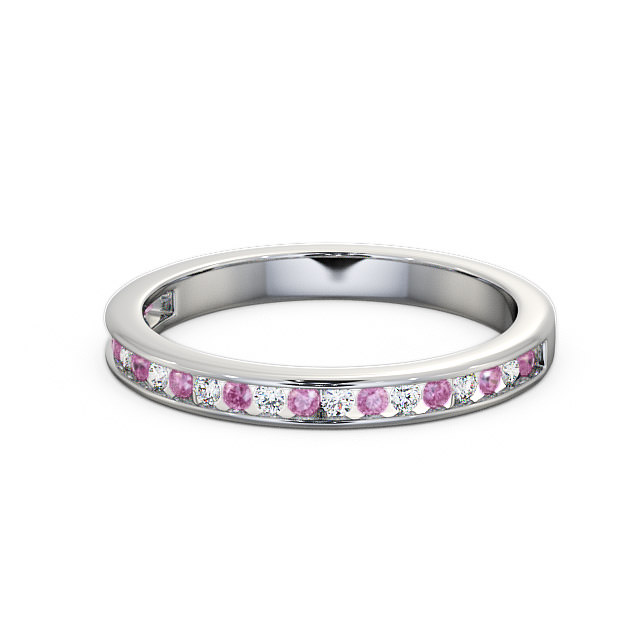 Half Eternity Pink Sapphire and Diamond 0.32ct Ring 9K White Gold - Primrose HE6GEM_WG_PS_FLAT
