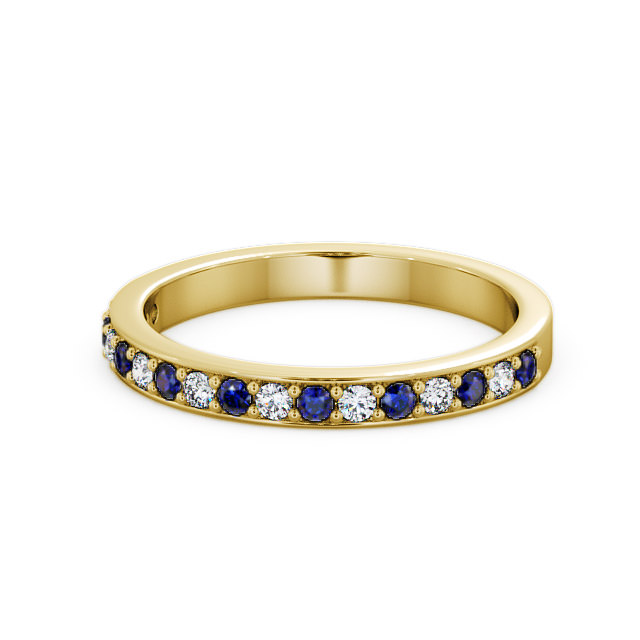 Half Eternity Blue Sapphire and Diamond 0.34ct Ring 9K Yellow Gold - Merrion HE8GEM_YG_BS_FLAT