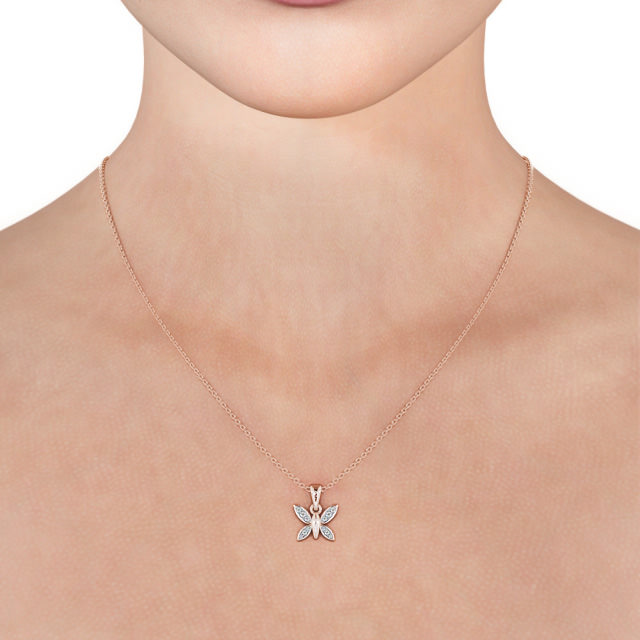 Butterfly Shaped 0.14ct Diamond Pendant 18K Rose Gold - Mayra PNT108_RG_NECK