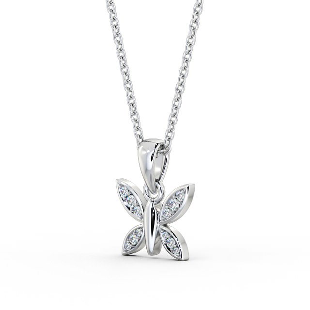 Butterfly Shaped 0.14ct Diamond Pendant 18K White Gold - Mayra PNT108_WG_SIDE