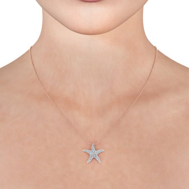 Starfish Shaped 0.32ct Diamond Pendant 18K Rose Gold - Irma PNT109_RG_NECK