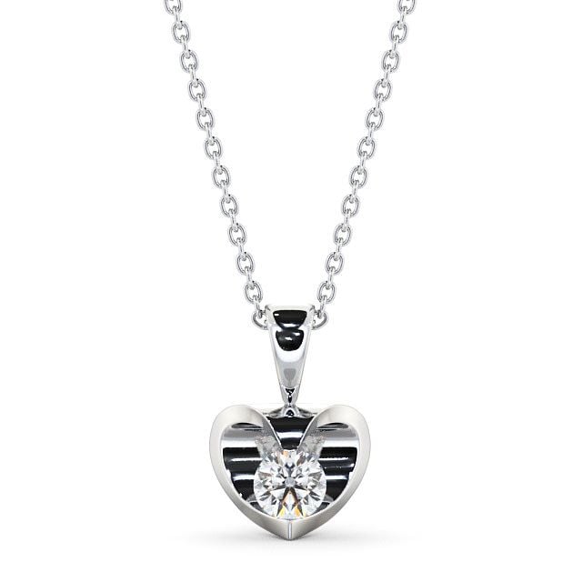Round Solitaire Diamond Heart Pendant 18K White Gold - Mere PNT10_WG_UP