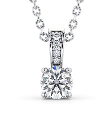  Round Solitaire Four Claw Stud Diamond Pendant 18K White Gold - Dolores PNT113_WG_THUMB2 