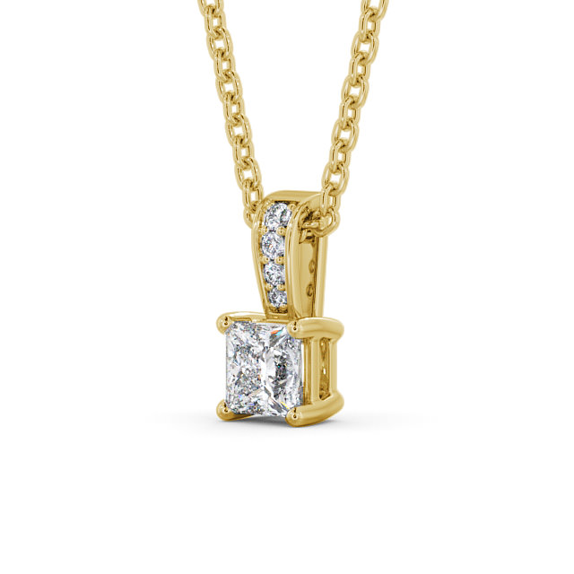 Princess Solitaire Four Claw Stud Diamond Pendant 9K Yellow Gold - Agnisa PNT114_YG_SIDE