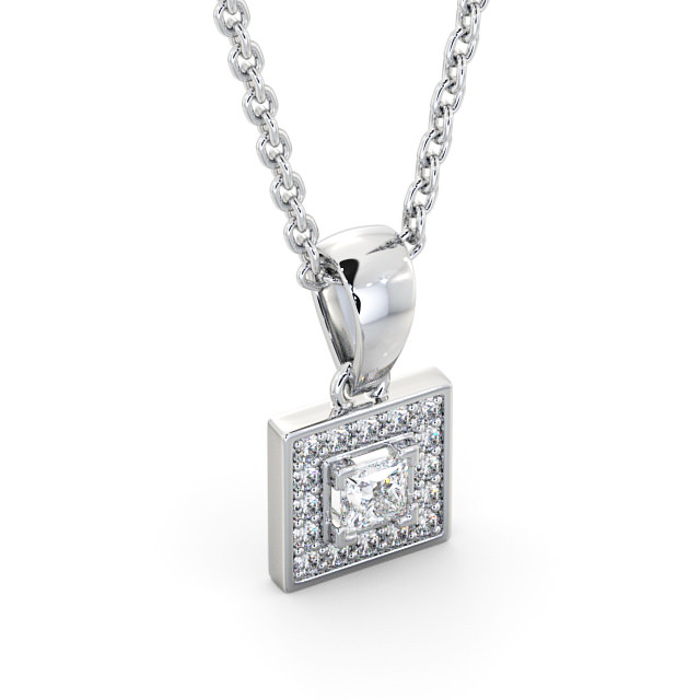 Halo Princess Diamond Pendant 18K White Gold - Bethos PNT119_WG_FLAT