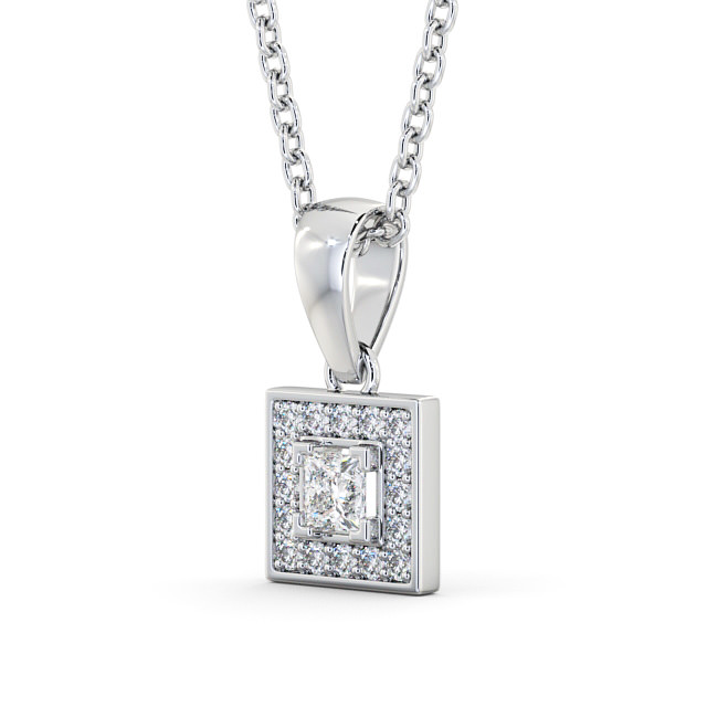 Halo Princess Diamond Pendant 9K White Gold - Bethos PNT119_WG_SIDE