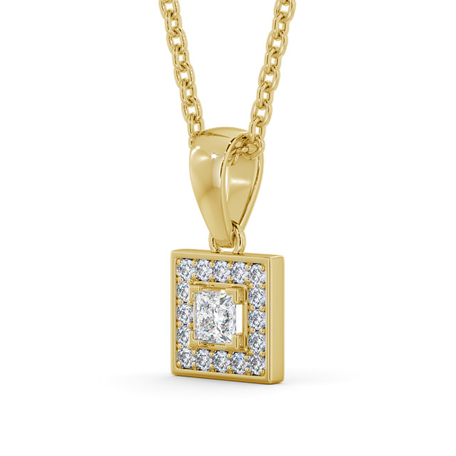 Halo Princess Diamond Pendant 18K Yellow Gold - Bethos PNT119_YG_SIDE