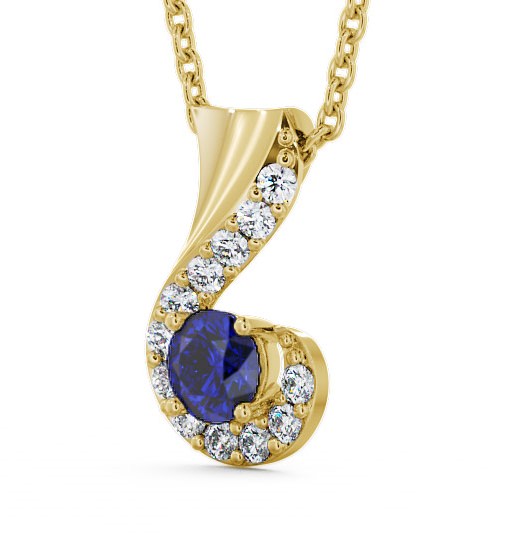  Drop Style Blue Sapphire and Diamond 0.89ct Pendant 18K Yellow Gold - Paisley PNT11GEM_YG_BS_THUMB1 