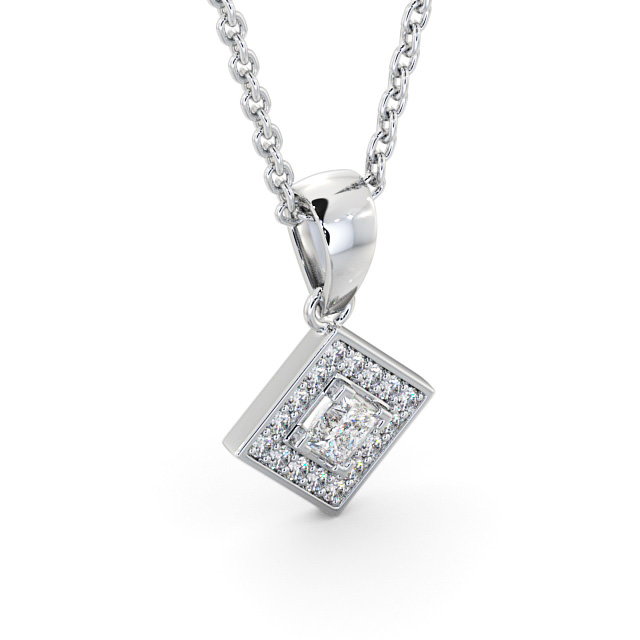 Halo Round Diamond Pendant 18K White Gold - Angelique PNT121_WG_FLAT