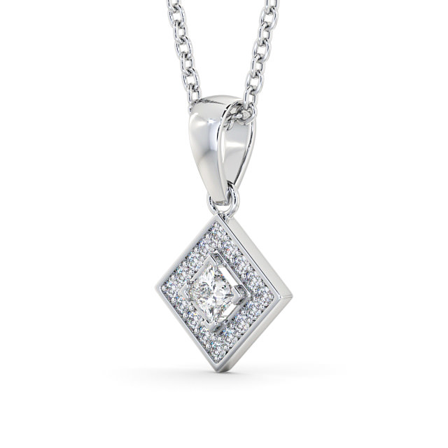Halo Round Diamond Pendant 18K White Gold - Angelique PNT121_WG_SIDE