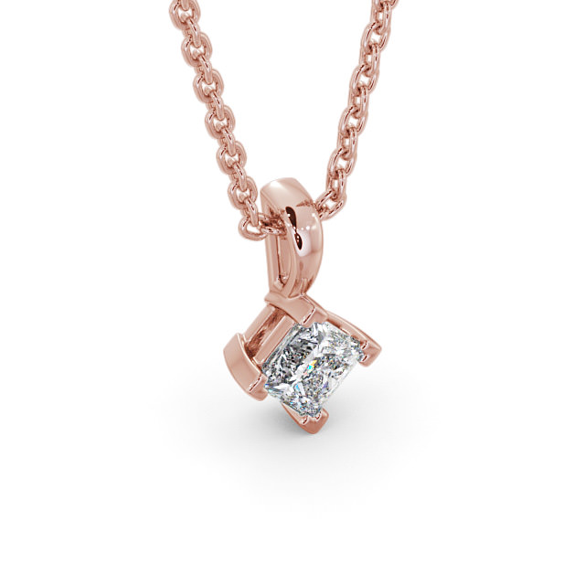 Princess Solitaire Four Claw Stud Diamond Pendant 9K Rose Gold - Eutoria PNT122_RG_FLAT