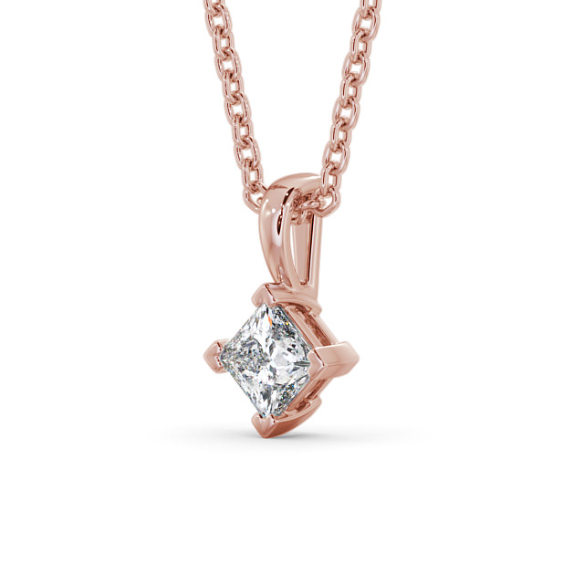 Princess Solitaire Four Claw Stud Diamond Pendant 18K Rose Gold - Eutoria PNT122_RG_SIDE