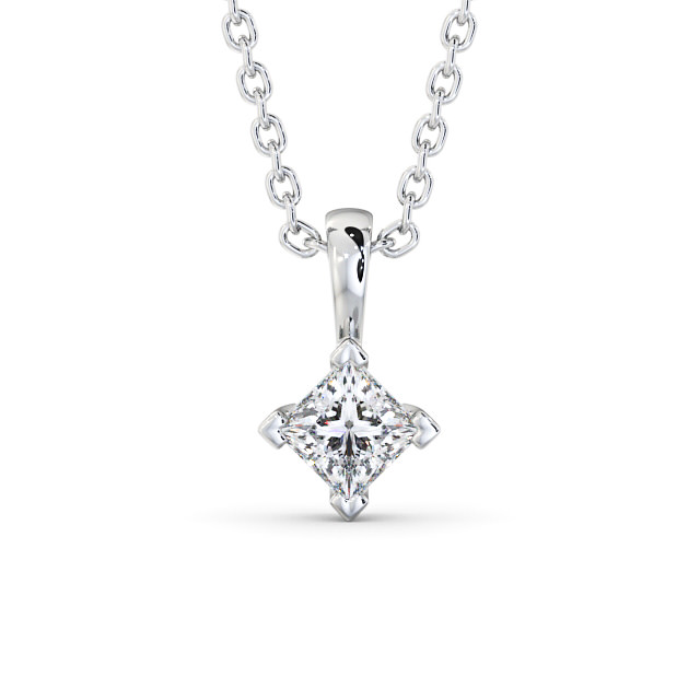 Princess Solitaire Four Claw Stud Diamond Pendant 18K White Gold - Eutoria PNT122_WG_UP