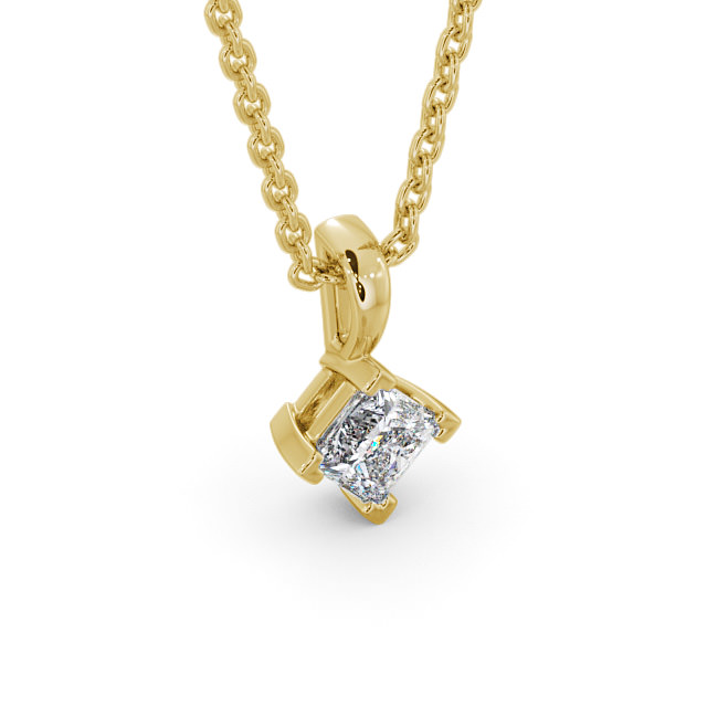 Princess Solitaire Four Claw Stud Diamond Pendant 18K Yellow Gold - Eutoria PNT122_YG_FLAT