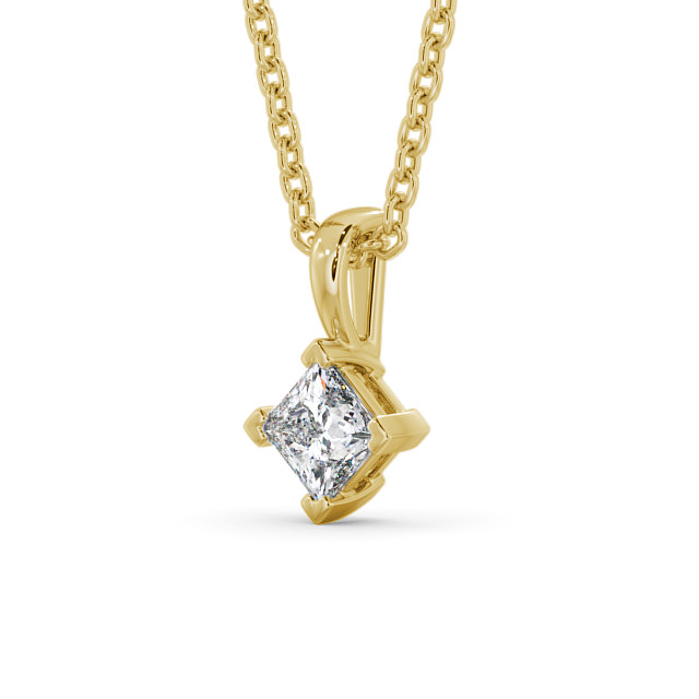 Princess Solitaire Four Claw Stud Diamond Pendant 18K Yellow Gold - Eutoria PNT122_YG_SIDE