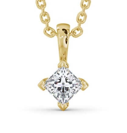  Princess Solitaire Four Claw Stud Diamond Pendant 18K Yellow Gold - Eutoria PNT122_YG_THUMB2 