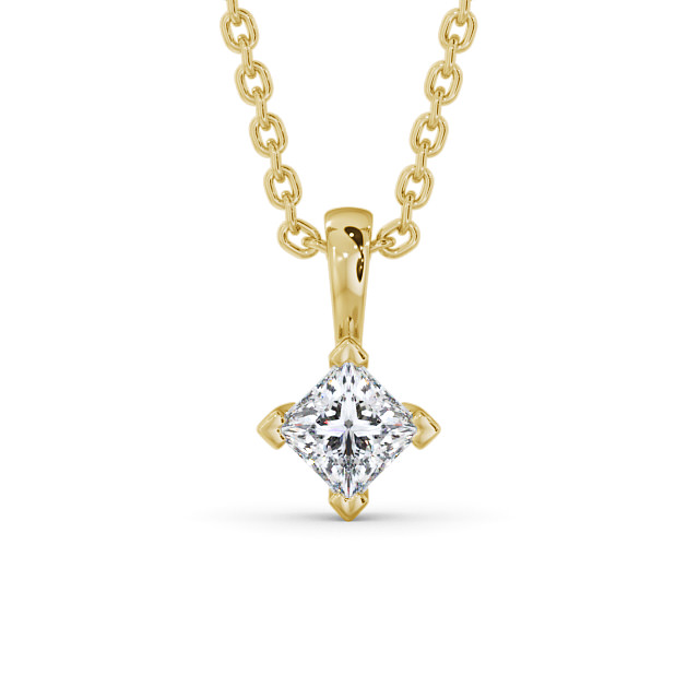 Princess Solitaire Four Claw Stud Diamond Pendant 9K Yellow Gold - Eutoria PNT122_YG_UP