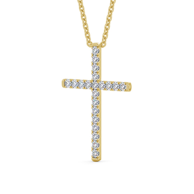 Cross Round Diamond Pendant 18K Yellow Gold - Trinity PNT124_YG_SIDE
