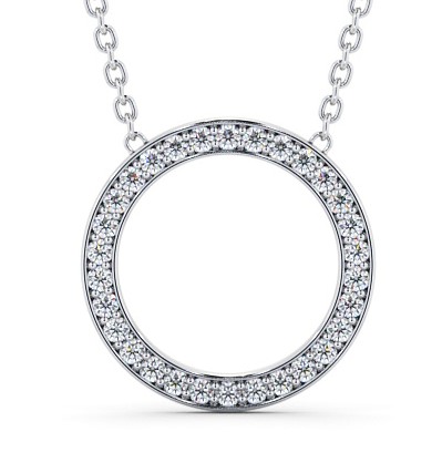  Circle Round Diamond Pendant 18K White Gold - Marinela PNT127_WG_THUMB2 