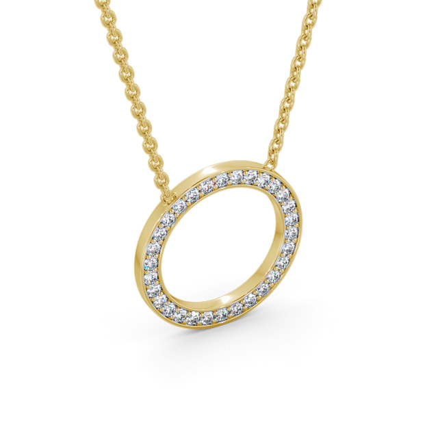 Circle Round Diamond Pendant 9K Yellow Gold - Marinela PNT127_YG_FLAT