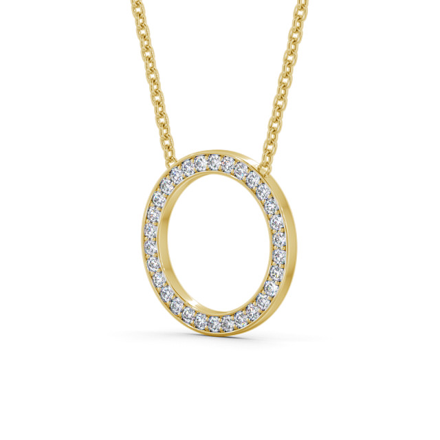 Circle Round Diamond Pendant 9K Yellow Gold - Marinela PNT127_YG_SIDE
