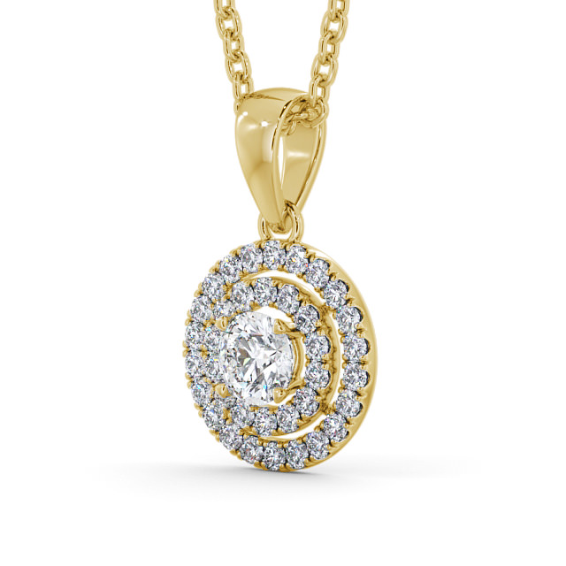 Halo Round Diamond Pendant 18K Yellow Gold - Evelon PNT133_YG_SIDE