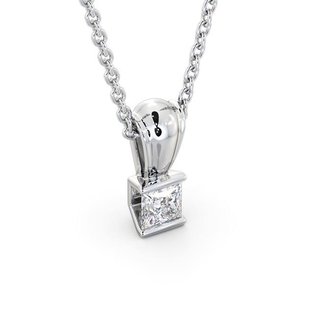 Princess Solitaire Tension Stud Diamond Pendant 18K White Gold - Ayton PNT136_WG_FLAT