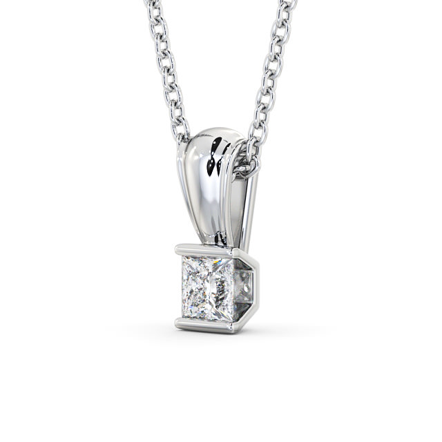 Princess Solitaire Tension Stud Diamond Pendant 18K White Gold - Ayton PNT136_WG_SIDE
