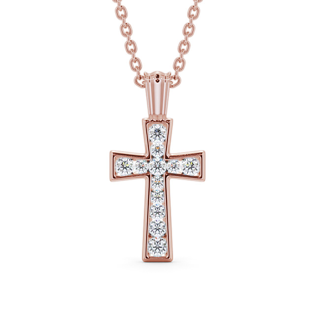 Cross Round Diamond 0.35ct Pendant 18K Rose Gold - Cathedral PNT137_RG_UP