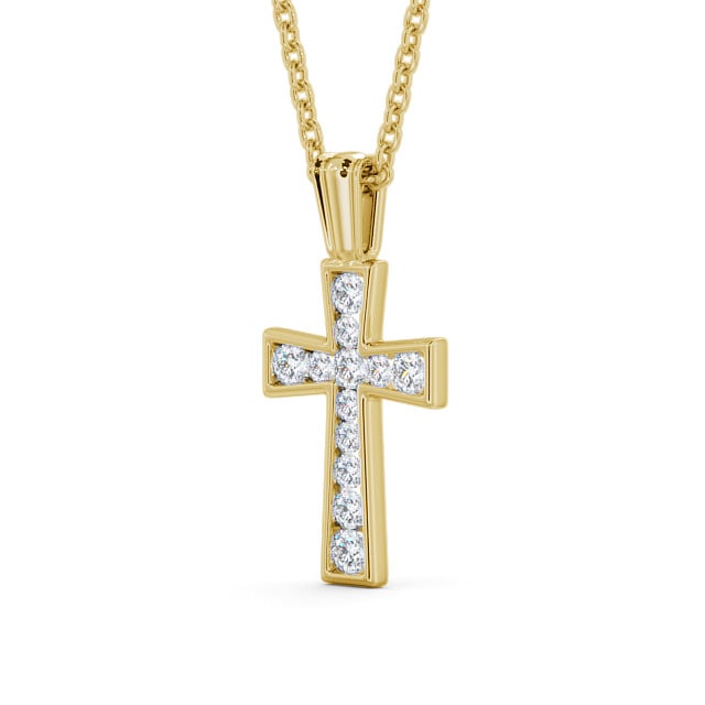 Cross Round Diamond 0.35ct Pendant 18K Yellow Gold - Cathedral PNT137_YG_SIDE