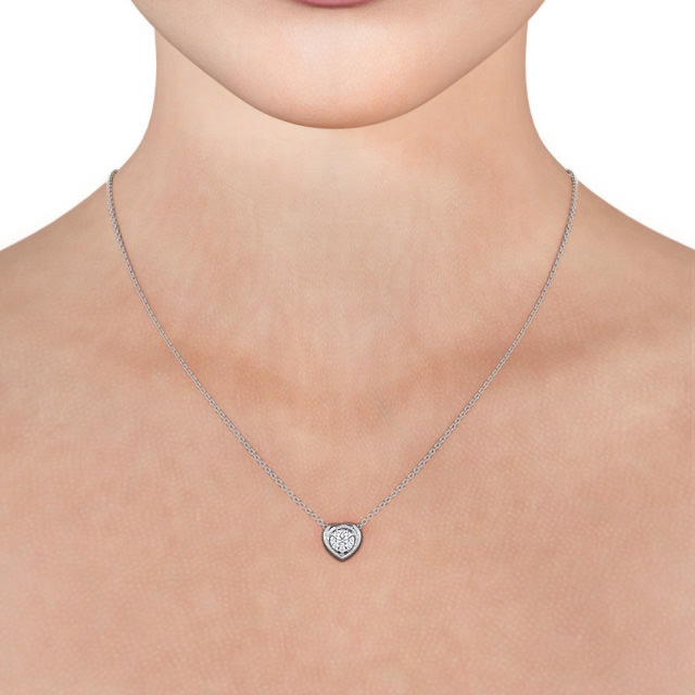 Heart Style Solitaire Stud Diamond Pendant 18K White Gold - Fabiola PNT142_WG_NECK