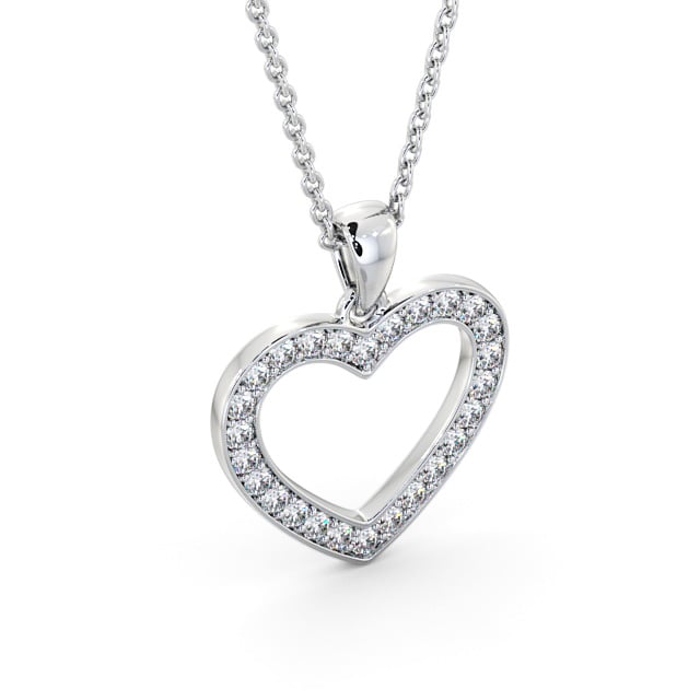 Heart Style Round Diamond Pendant 9K White Gold - Chelma PNT147_WG_FLAT